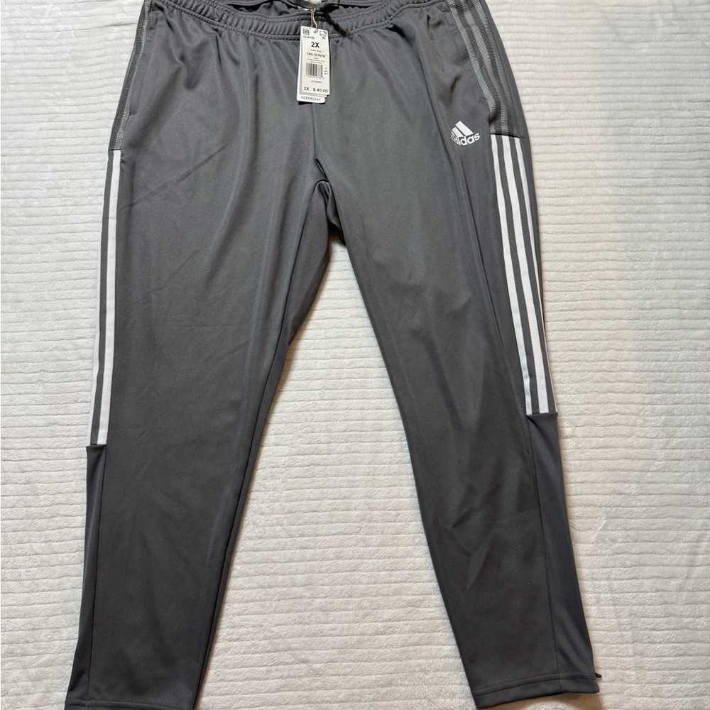Adidas Women's Gray Joggers with White Stripes